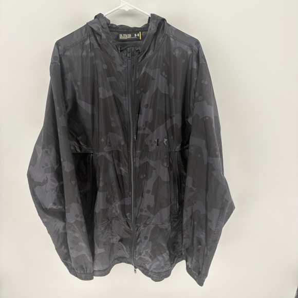 Under Armour Other - Under Armour Windbreaker Jacket Mens 2XL Vented Black Camo Hooded Full Zip Loose